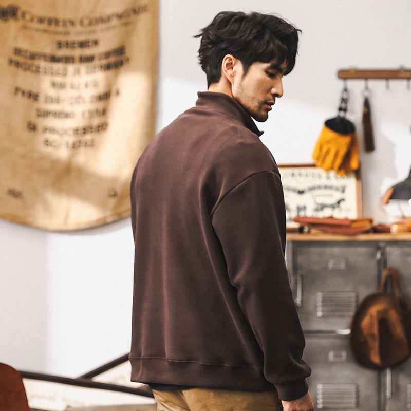 Quarter-Zip Fleece 500 GSM Jacket With Pockets in Coffee Brown