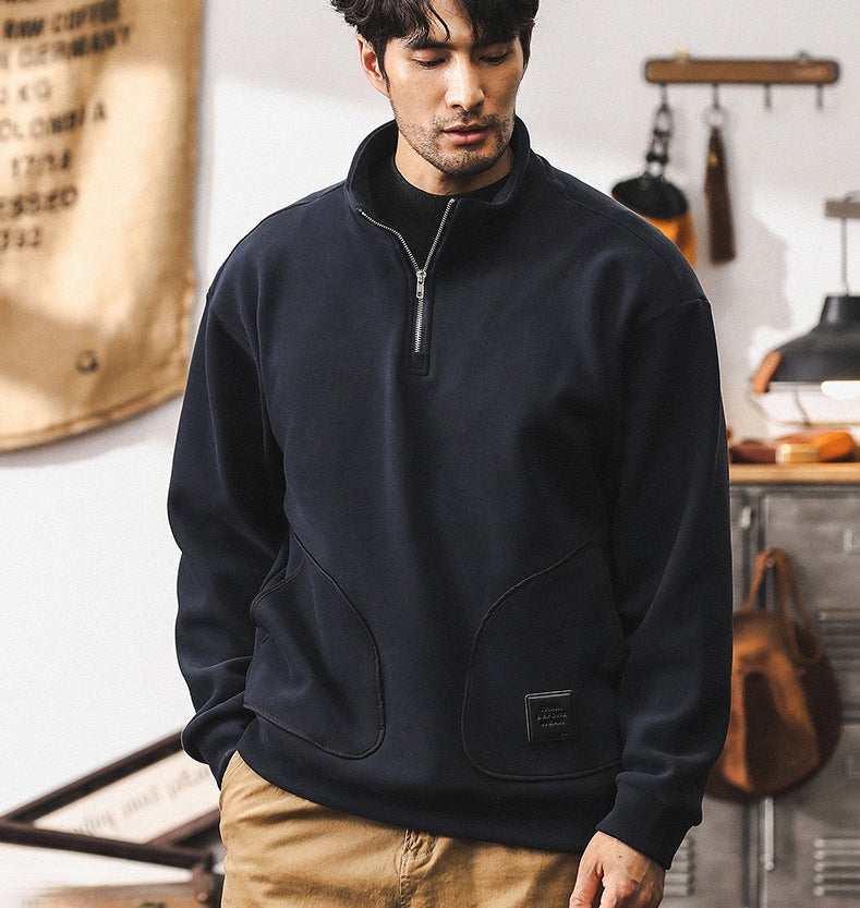 Quarter-Zip Fleece 500 GSM Jacket With Pockets in Royal Blue