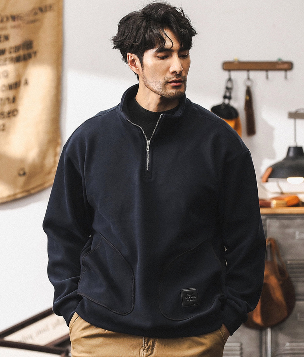 Quarter-Zip Fleece 500 GSM Jacket With Pockets in Royal Blue