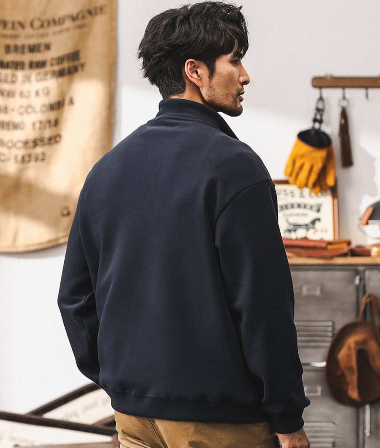 Quarter-Zip Fleece 500 GSM Jacket With Pockets in Royal Blue