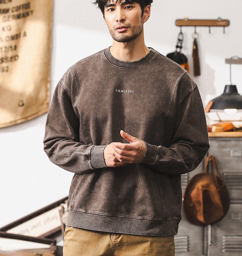 Vintage Washed Combed Cotton Sweatshirt in Coffee