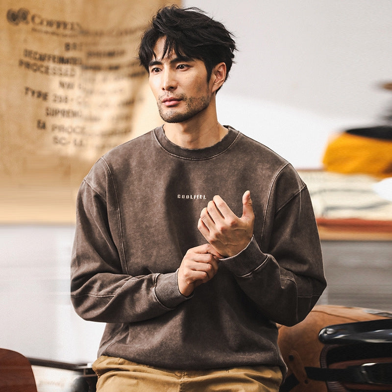 Vintage Washed Combed Cotton Sweatshirt in Coffee