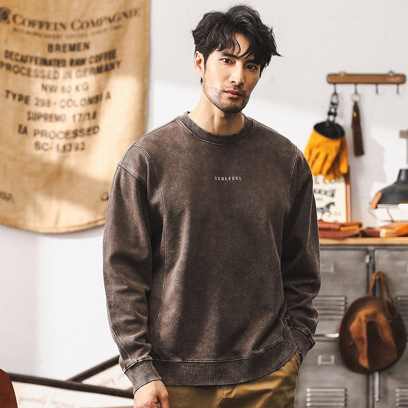 Vintage Washed Combed Cotton Sweatshirt in Coffee