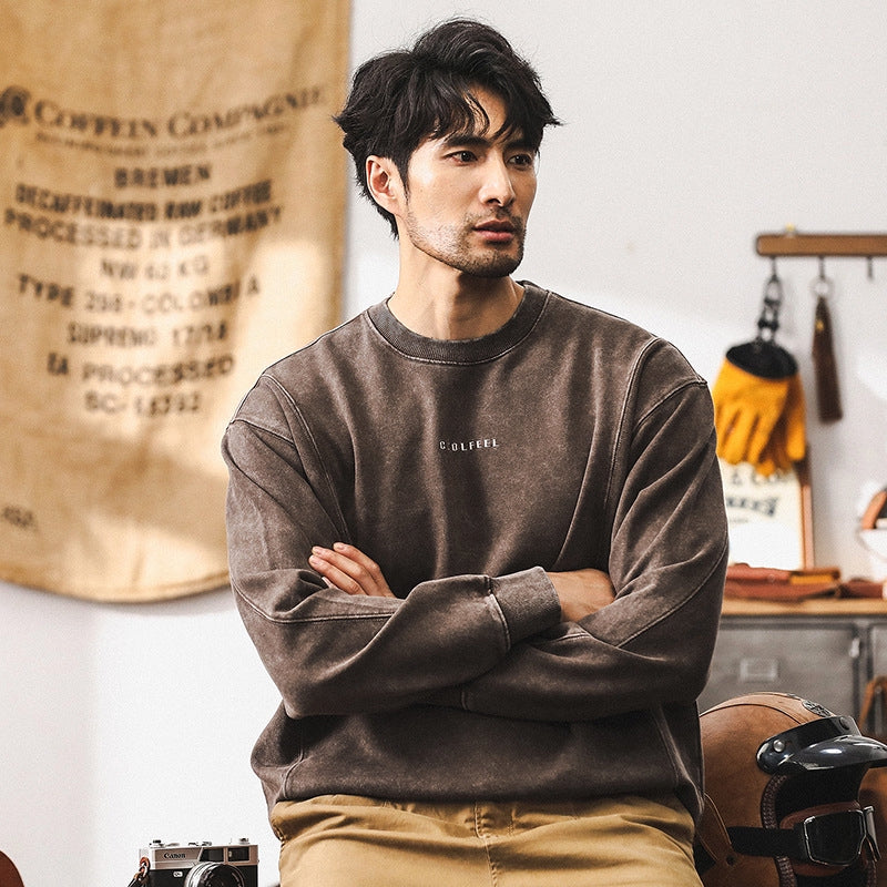 Vintage Washed Combed Cotton Sweatshirt in Coffee