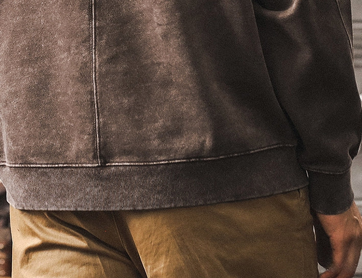 Vintage Washed Combed Cotton Sweatshirt in Coffee