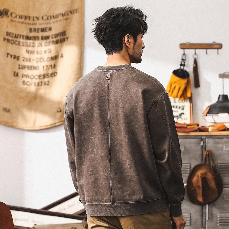 Vintage Washed Combed Cotton Sweatshirt in Coffee