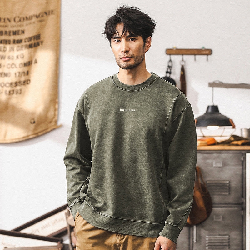 Vintage Washed Combed Cotton Sweatshirt in Military Green