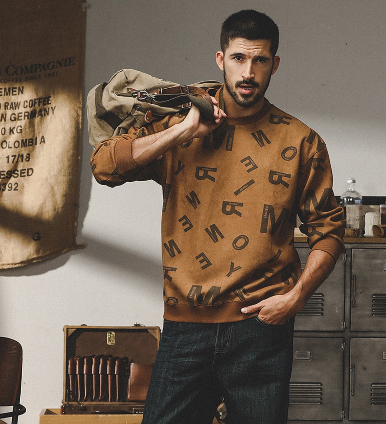 Urban Graphic Print Sweatshirt in Khaki