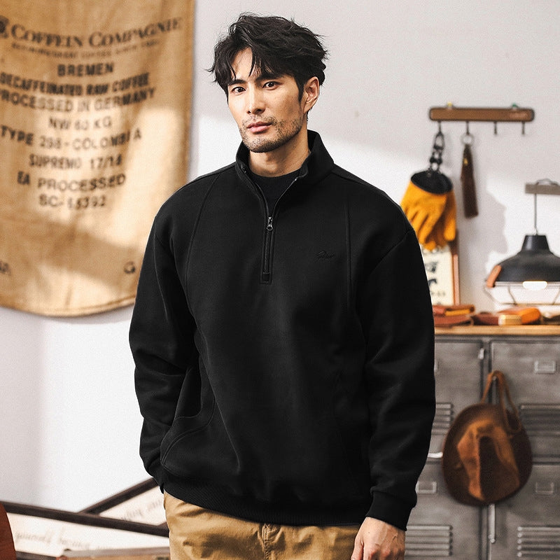 Half-Zip Fleece 380 GSM Jacket in Black – T.H.E.N.D : Rugged Luxury