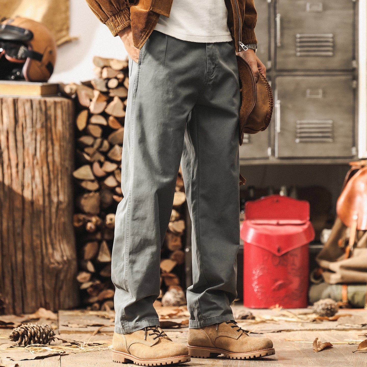 Straight Fit Twill Trousers