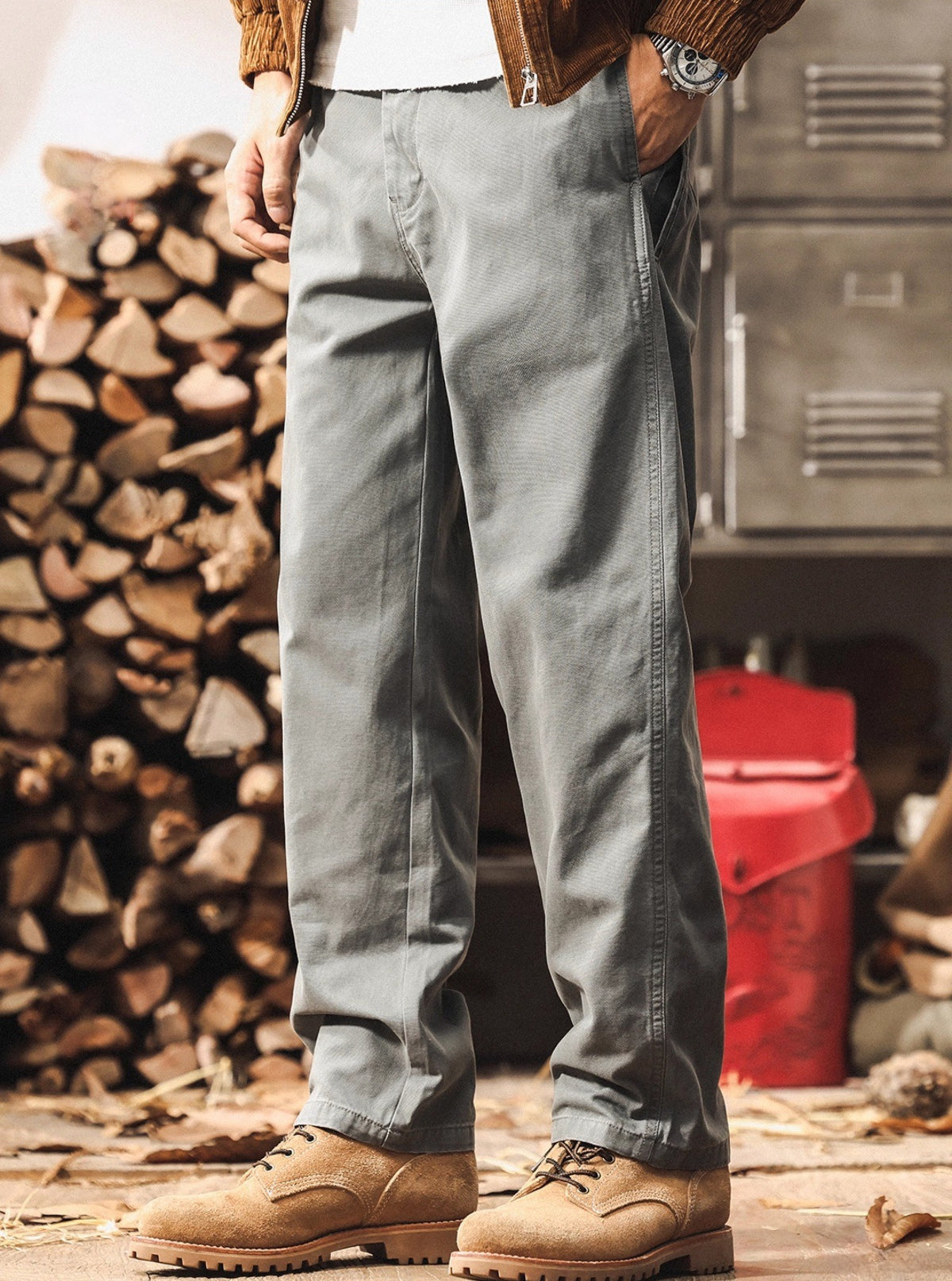 Straight Fit Twill Trousers