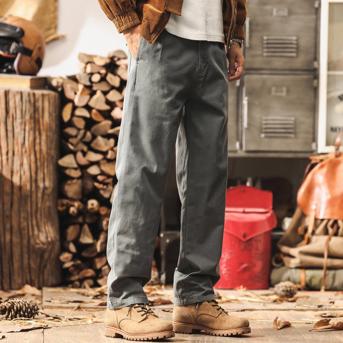 Straight Fit Twill Trousers