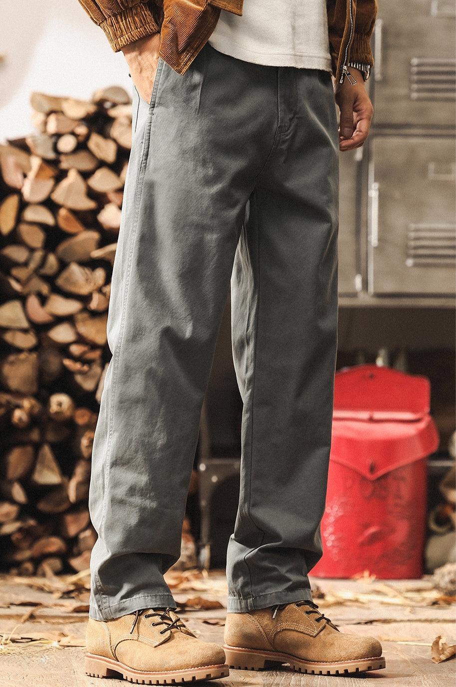 Straight Fit Twill Trousers