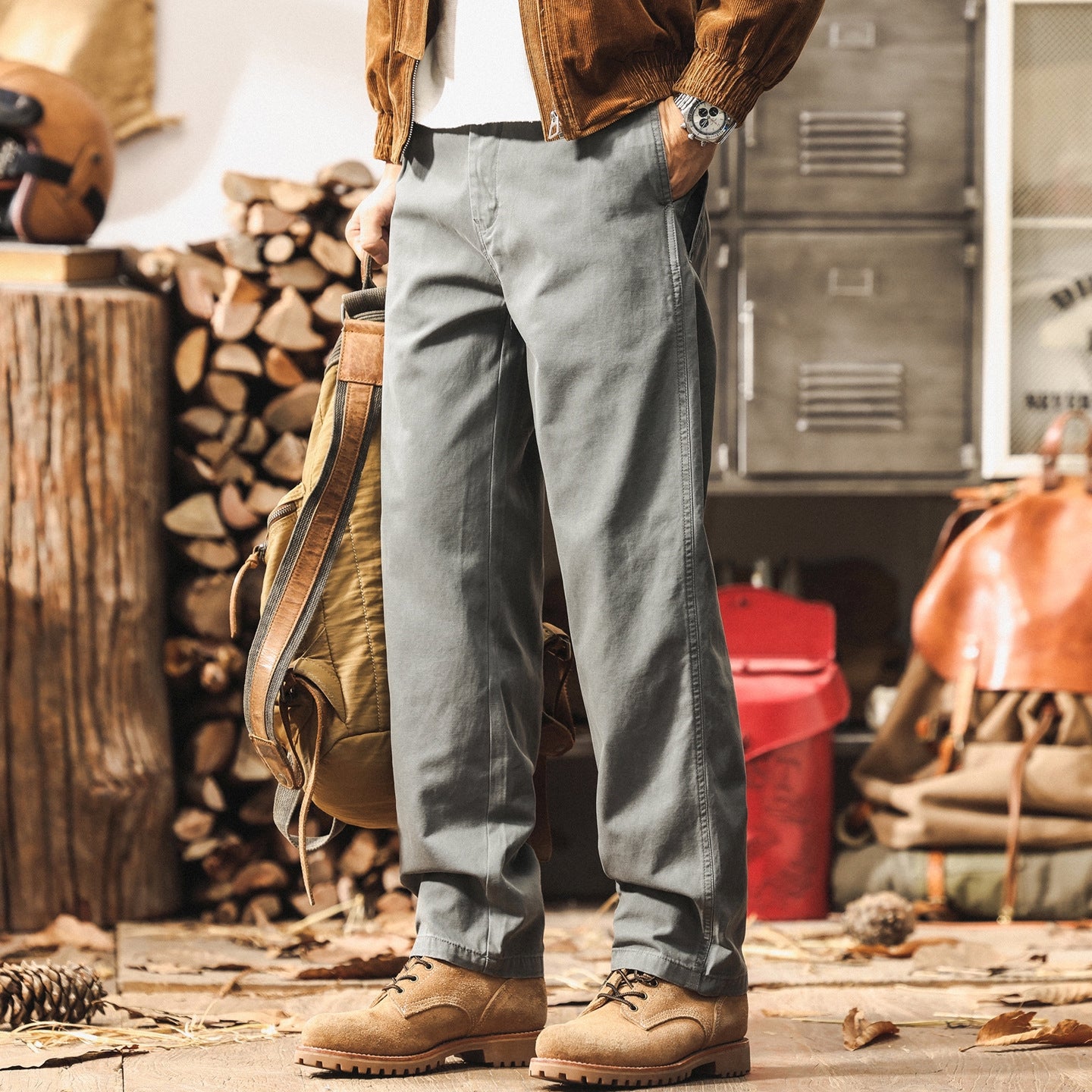 Straight Fit Twill Trousers