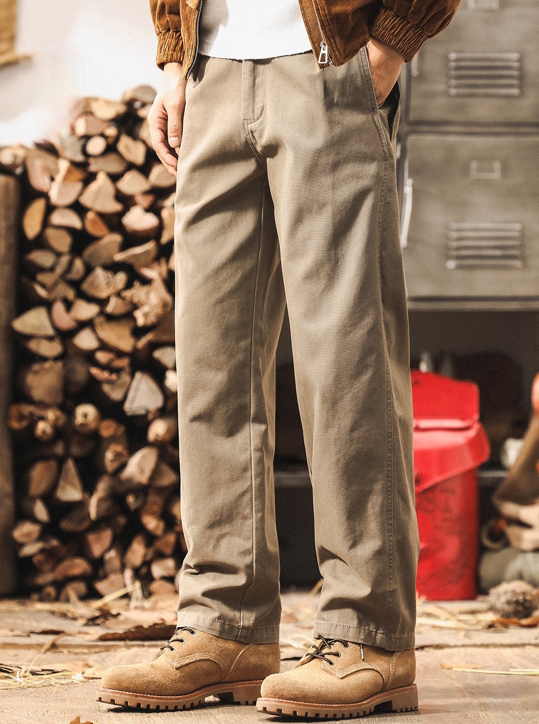 Straight Fit Twill Trousers