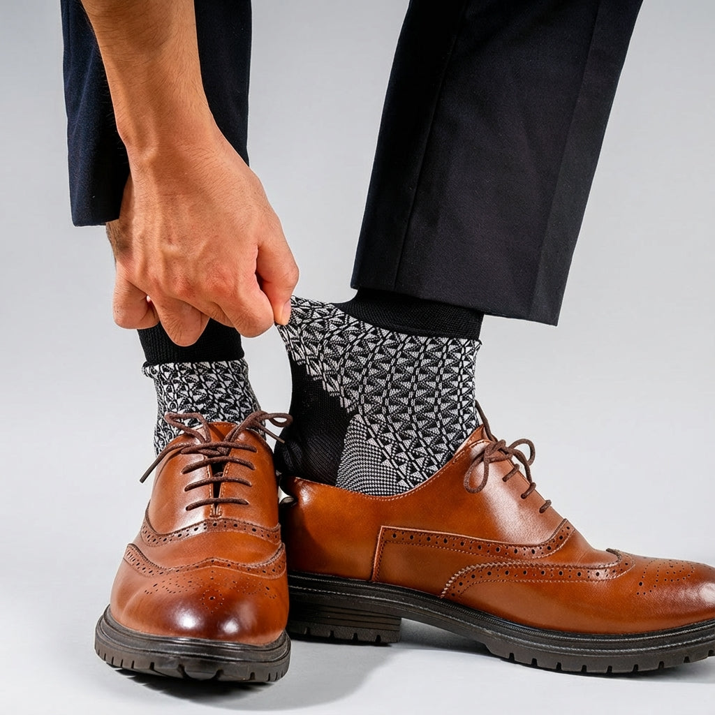 80% Cotton Jacquard Weave Herringbone Socks