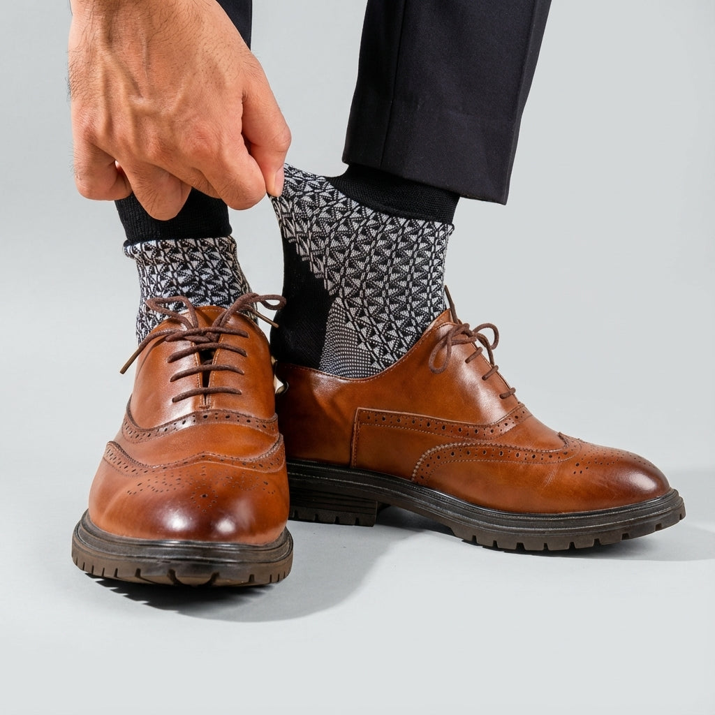 80% Cotton Jacquard Weave Herringbone Socks