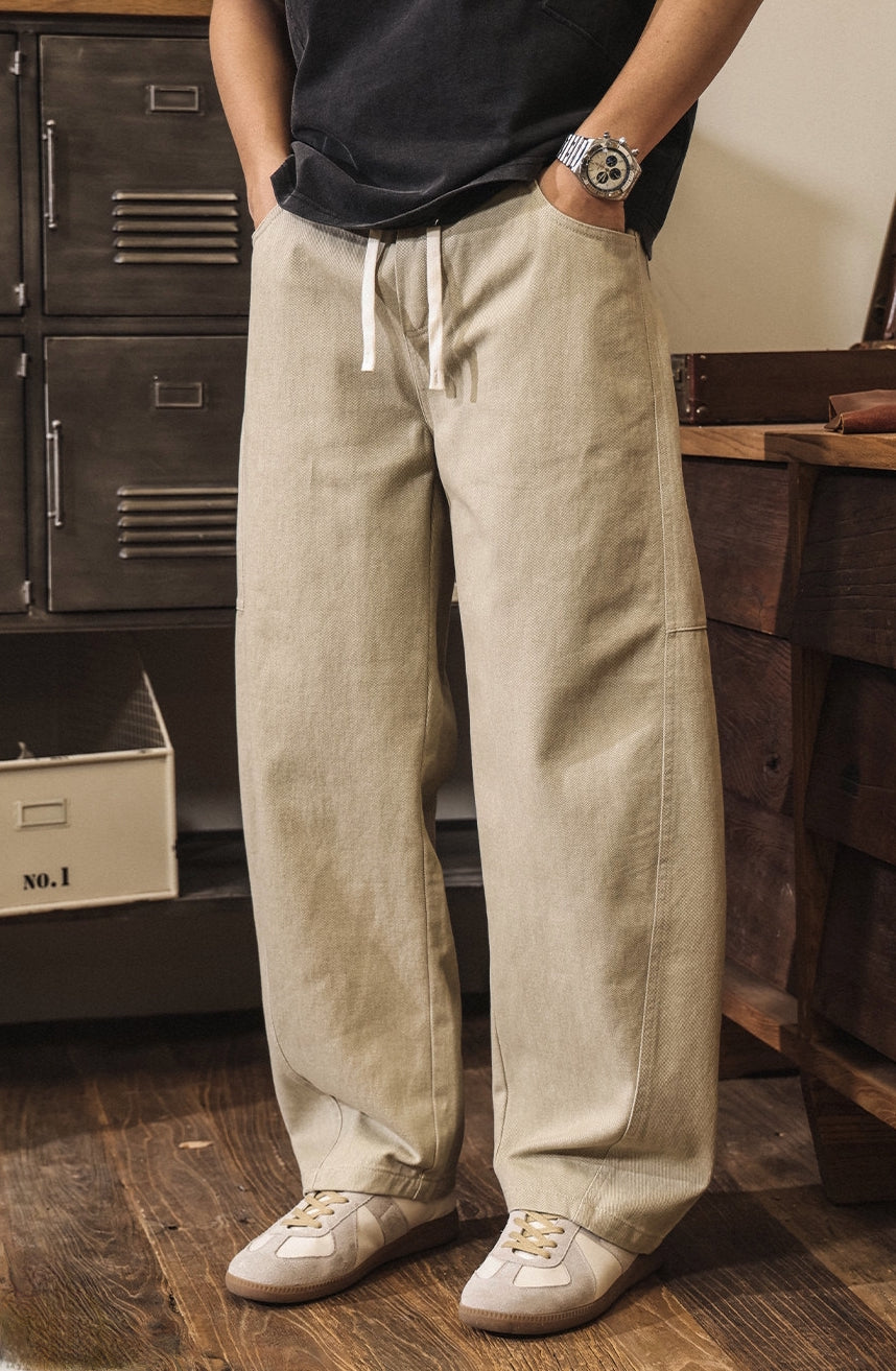 Retro Cargo Wide Leg Denim Pants - LIGHTKHAKI