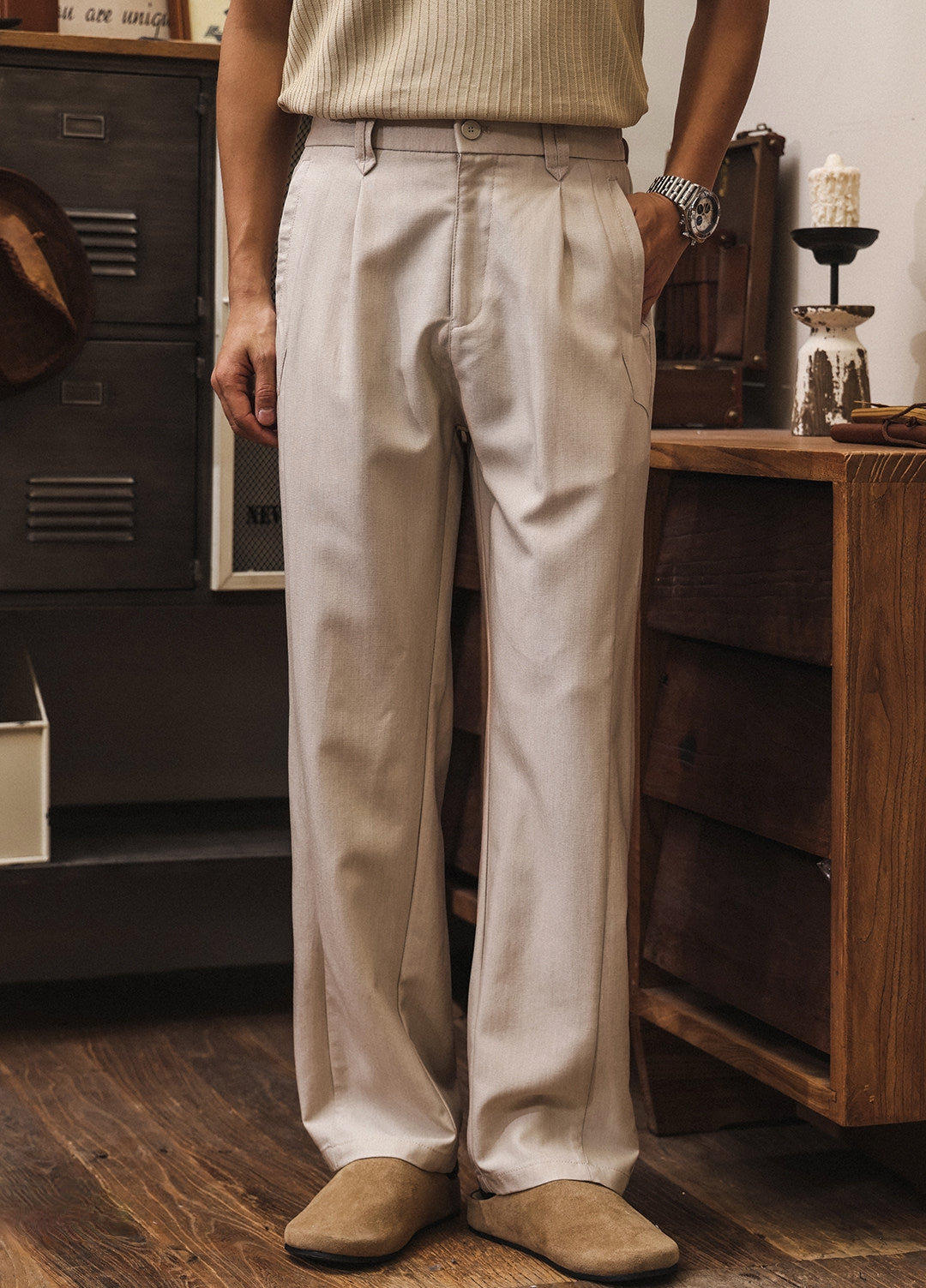 Lyocell Anti Wrinkle Straight Leg Trousers - APRICOT