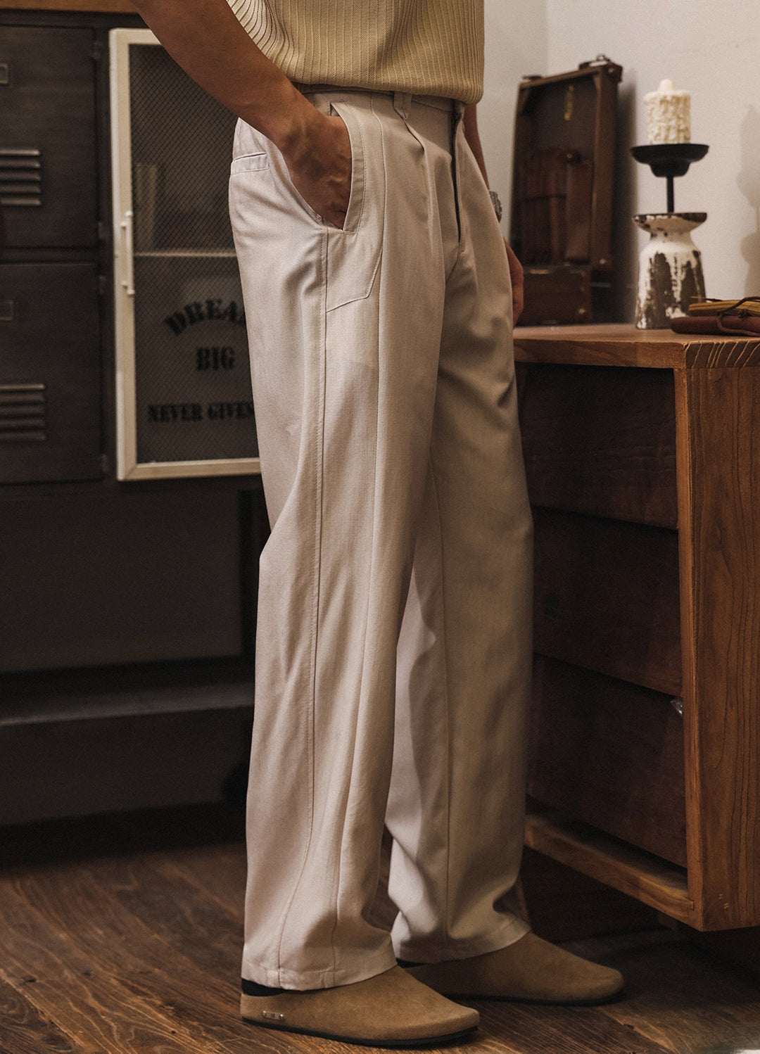 Lyocell Anti Wrinkle Straight Leg Trousers - APRICOT