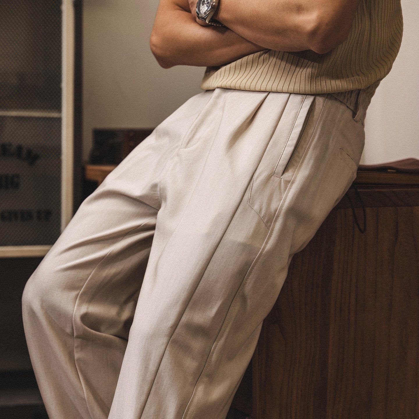 Lyocell Anti Wrinkle Straight Leg Trousers - APRICOT