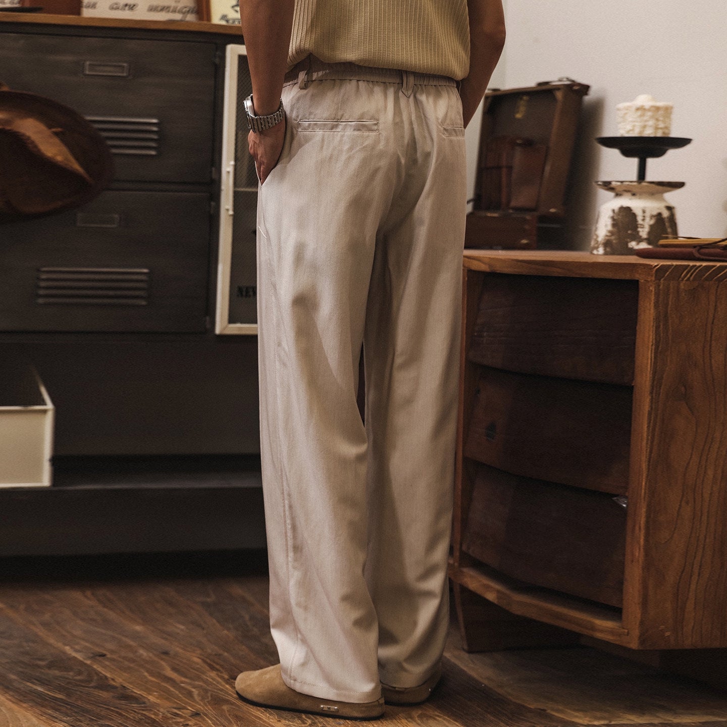 Lyocell Anti Wrinkle Straight Leg Trousers - APRICOT