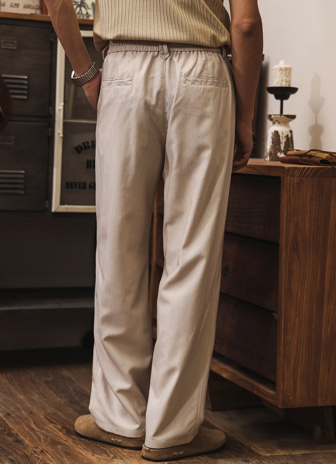 Lyocell Anti Wrinkle Straight Leg Trousers - APRICOT