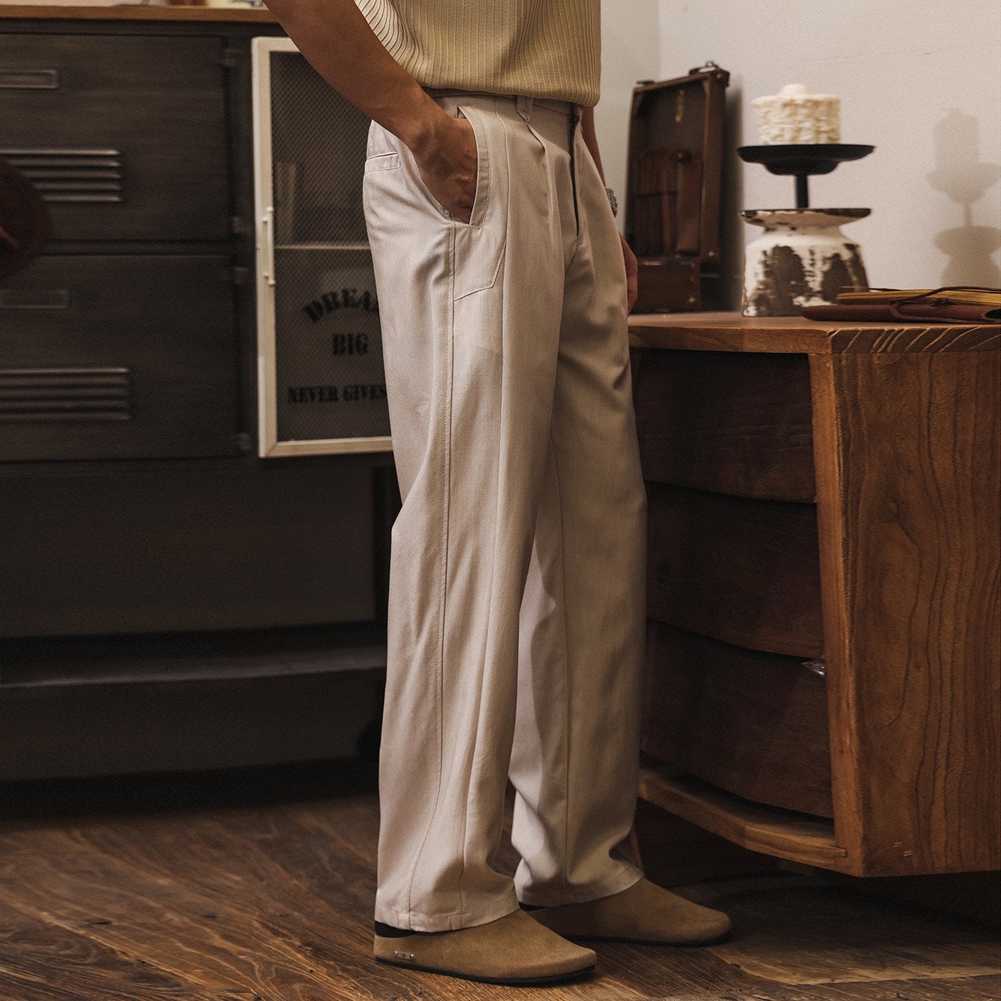 Lyocell Anti Wrinkle Straight Leg Trousers - APRICOT