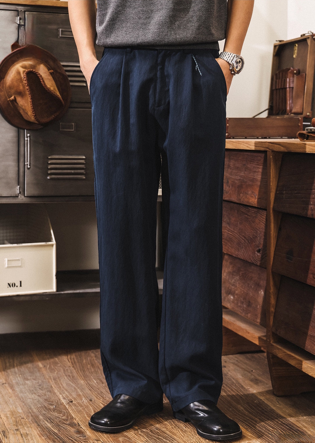 92% Lyocell Straight Leg Casual Pants - NAVYBLUE