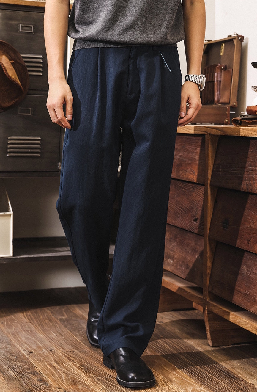 92% Lyocell Straight Leg Casual Pants - NAVYBLUE