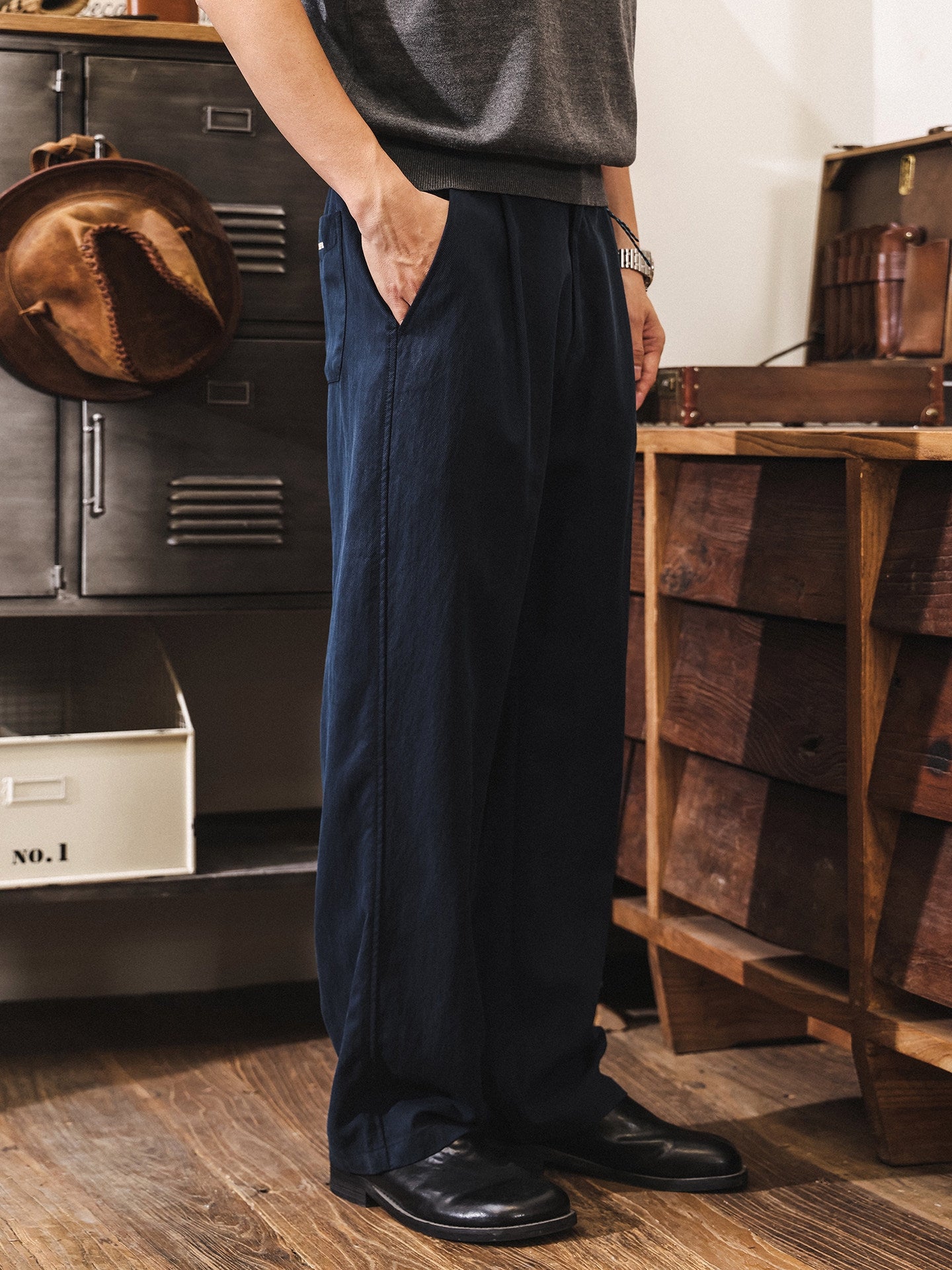 92% Lyocell Straight Leg Casual Pants - NAVYBLUE