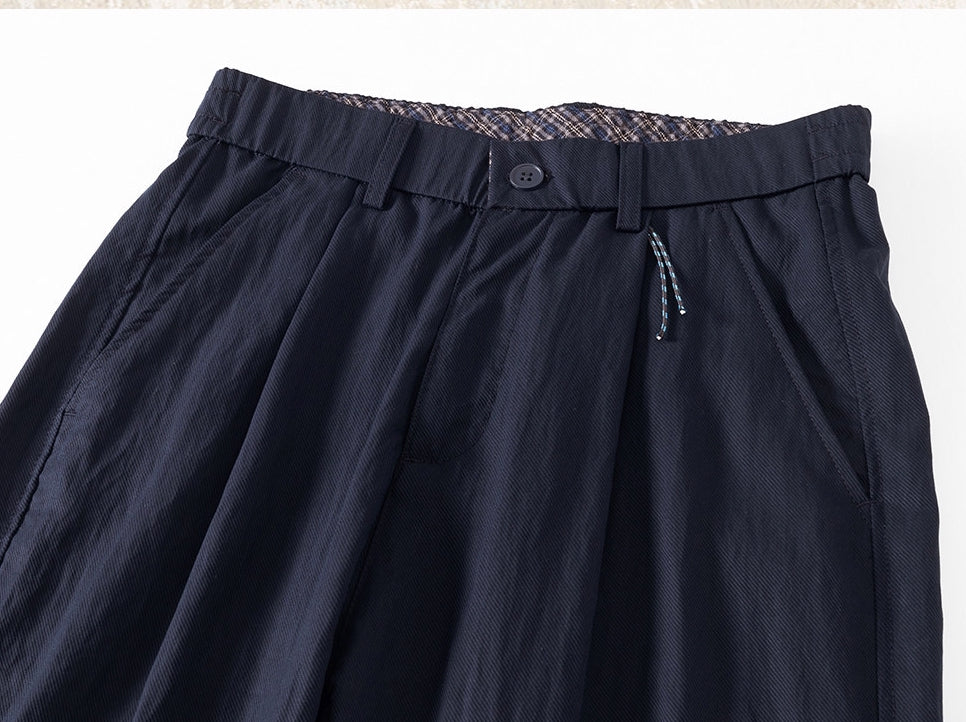 92% Lyocell Straight Leg Casual Pants - NAVYBLUE