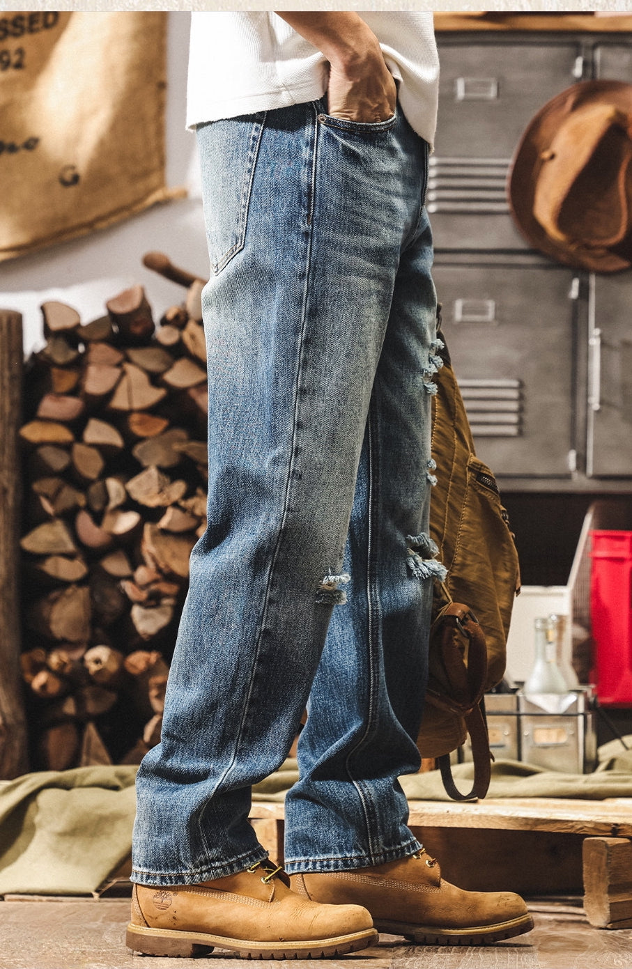 Mid-Wash Distressed Denim - BLUE