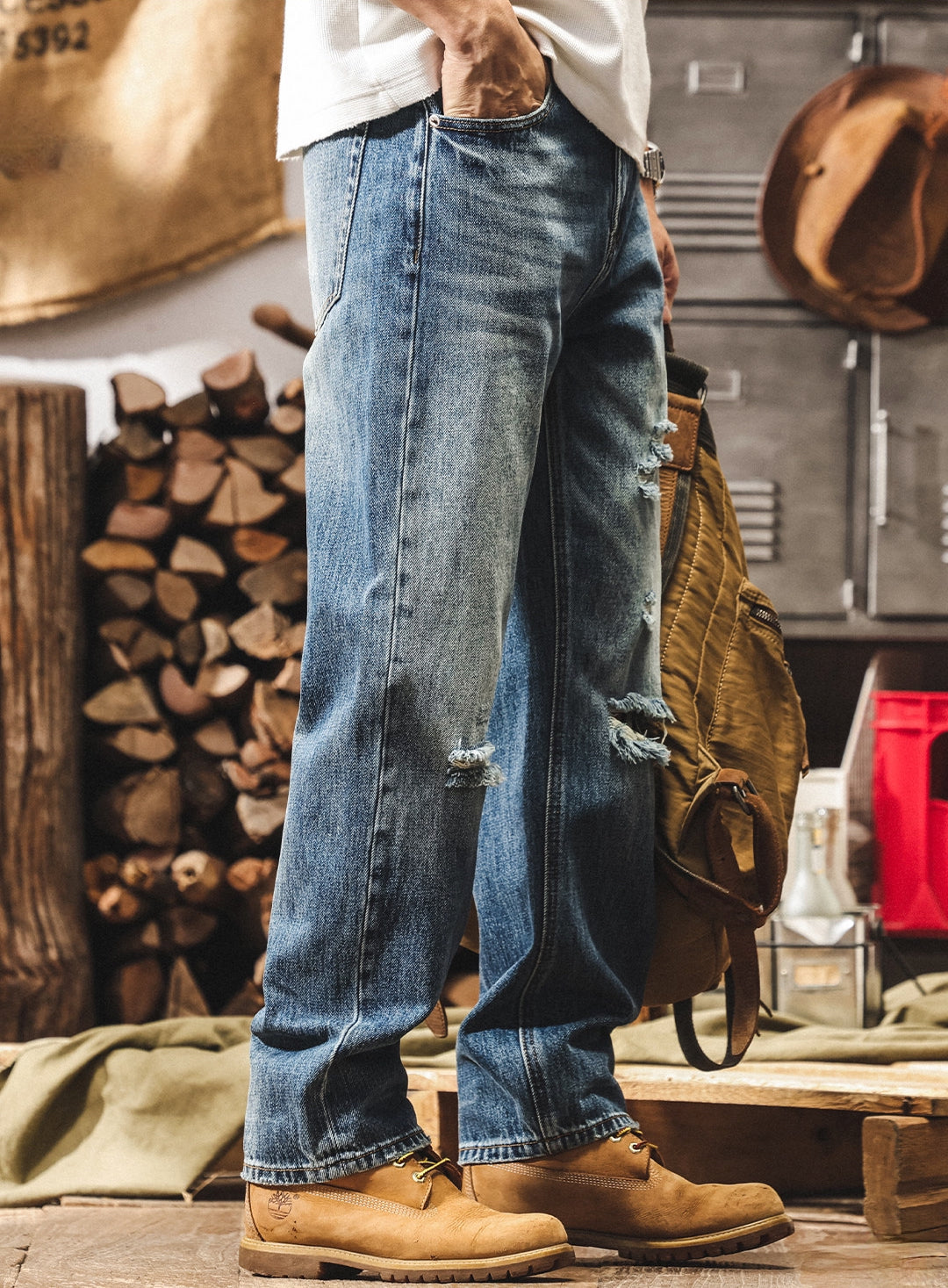 Mid-Wash Distressed Denim - BLUE