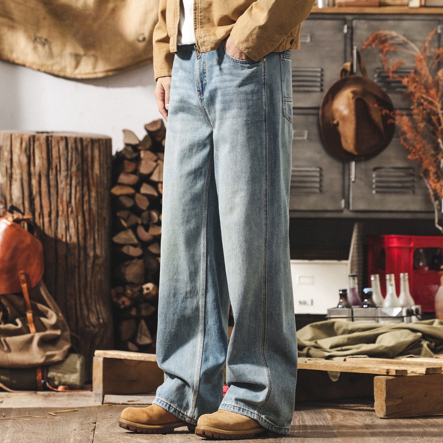 Loose Wide Leg Washed Denim Pants - CLASSICBLUE