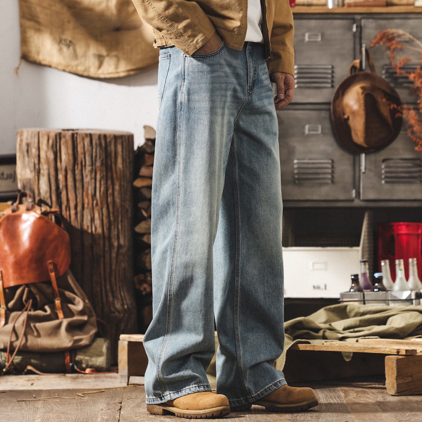 Loose Wide Leg Washed Denim Pants - CLASSICBLUE