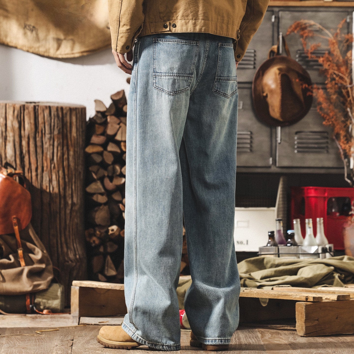 Loose Wide Leg Washed Denim Pants - CLASSICBLUE