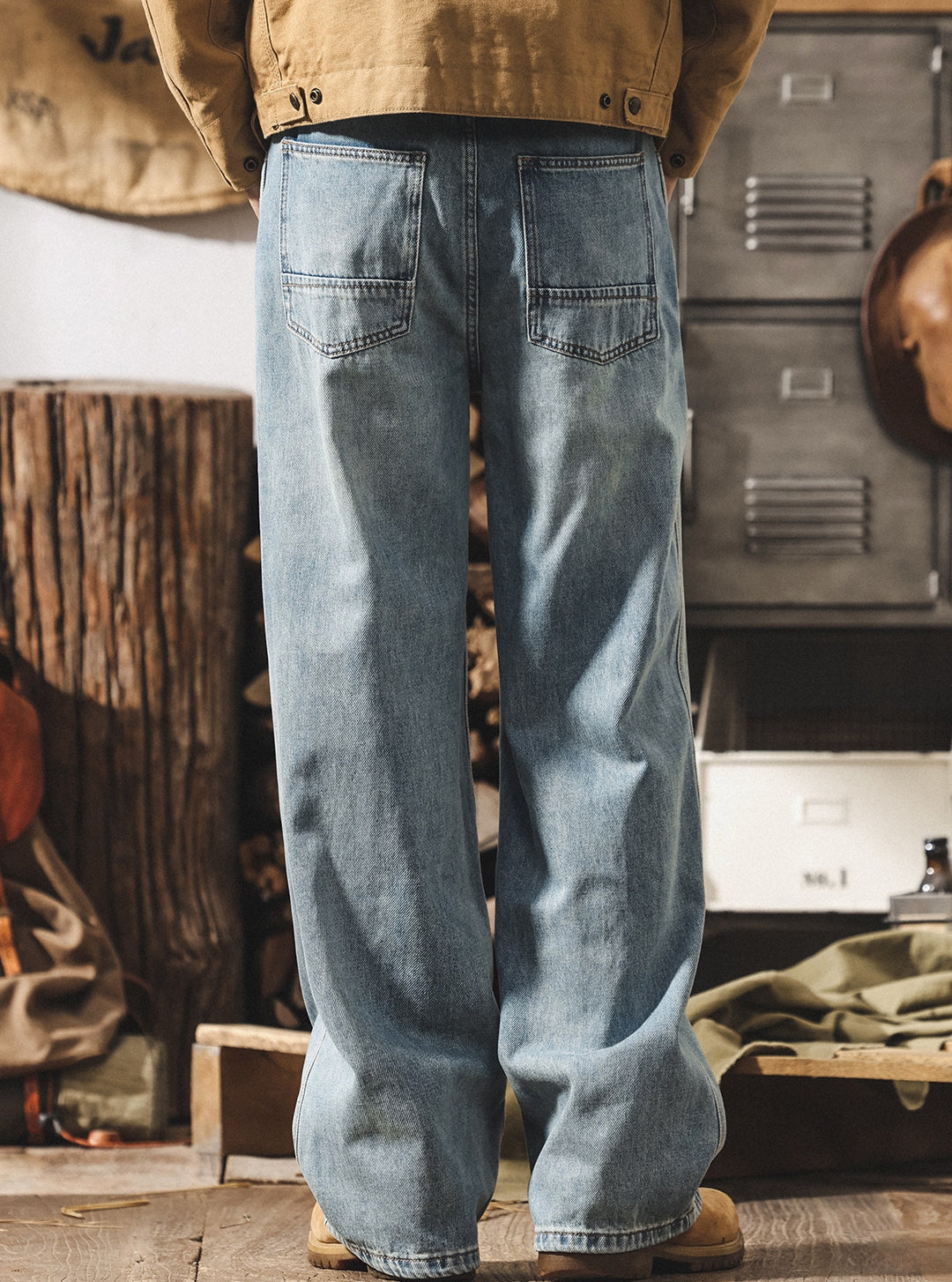 Loose Wide Leg Washed Denim Pants - CLASSICBLUE