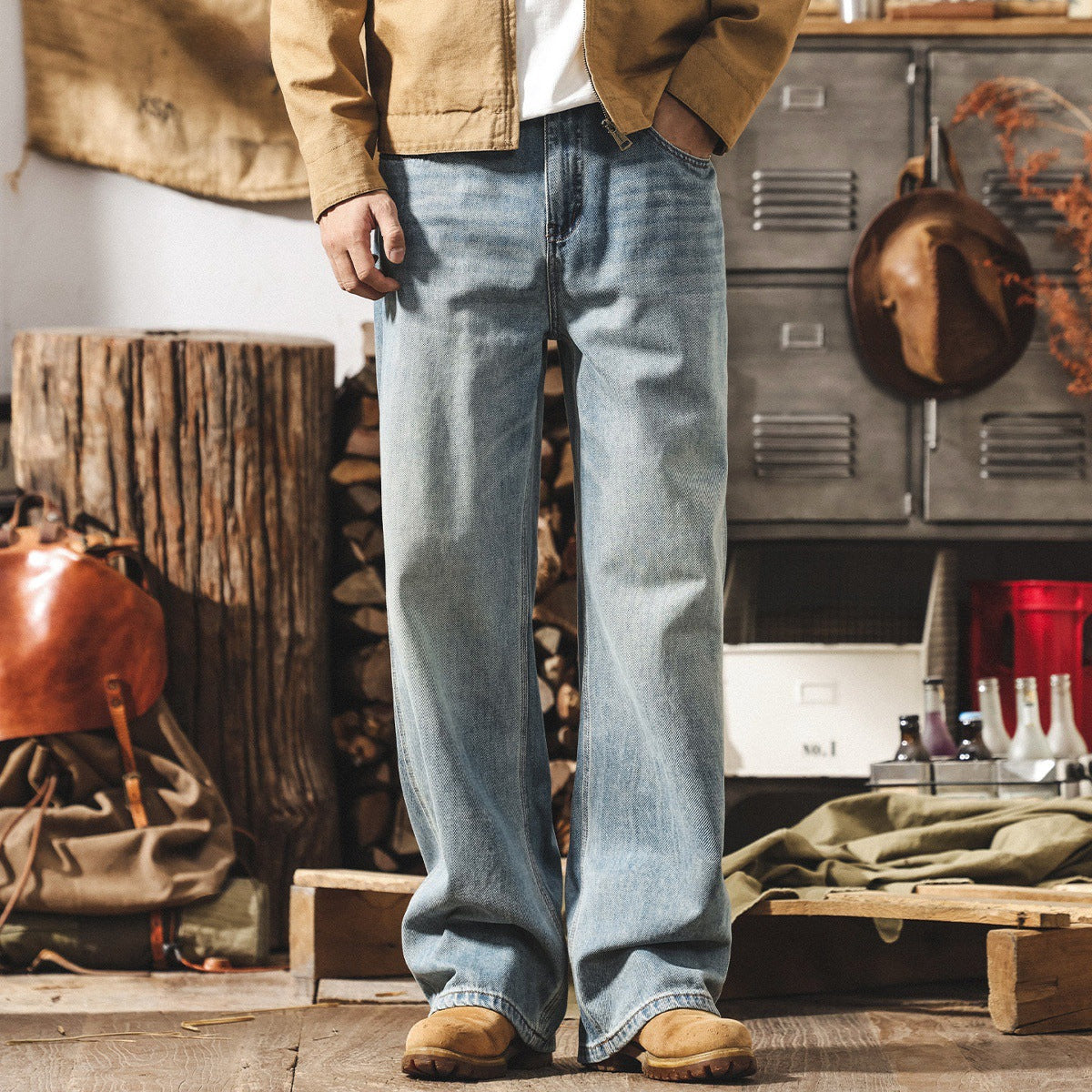 Loose Wide Leg Washed Denim Pants - CLASSICBLUE