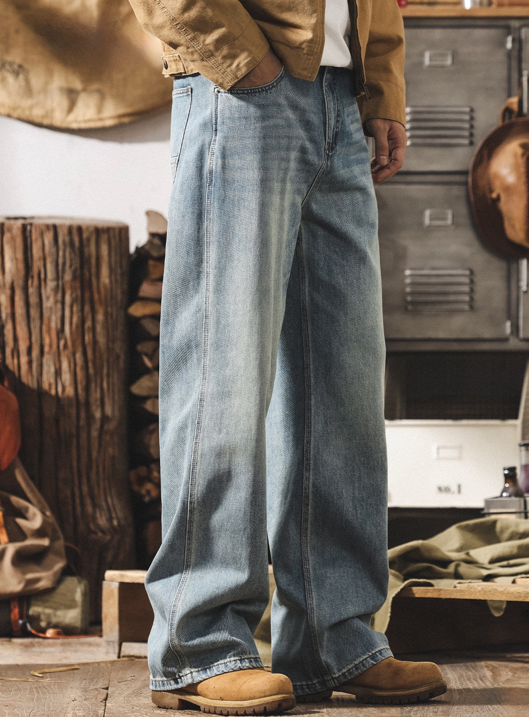 Loose Wide Leg Washed Denim Pants - CLASSICBLUE