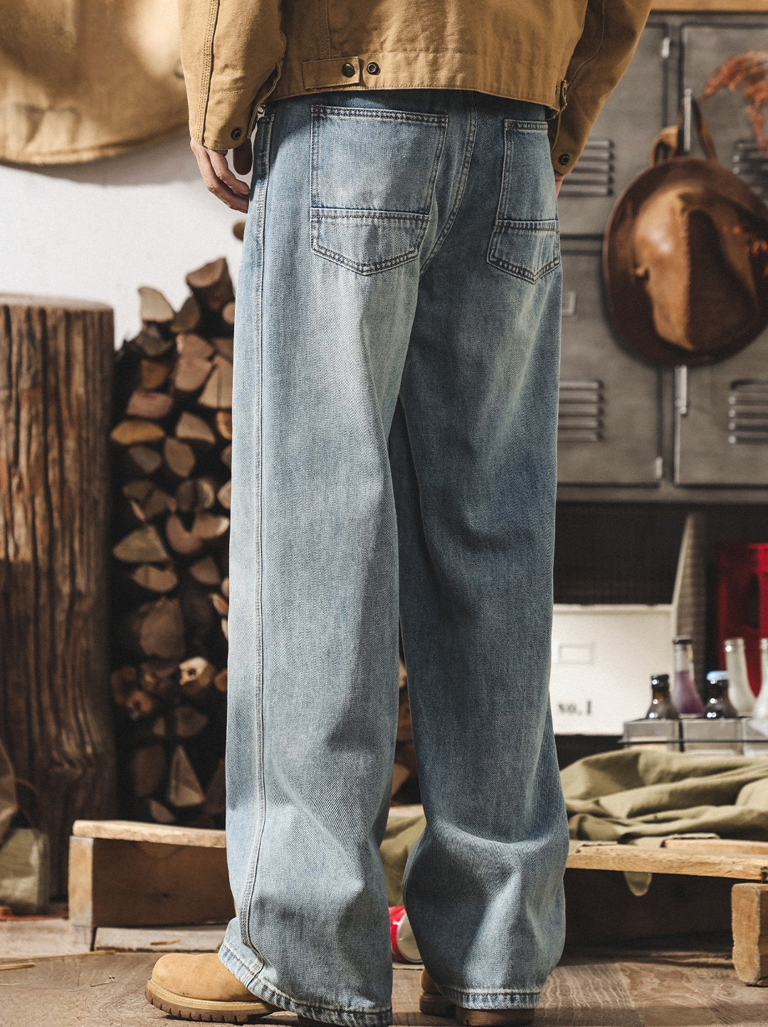 Loose Wide Leg Washed Denim Pants - CLASSICBLUE