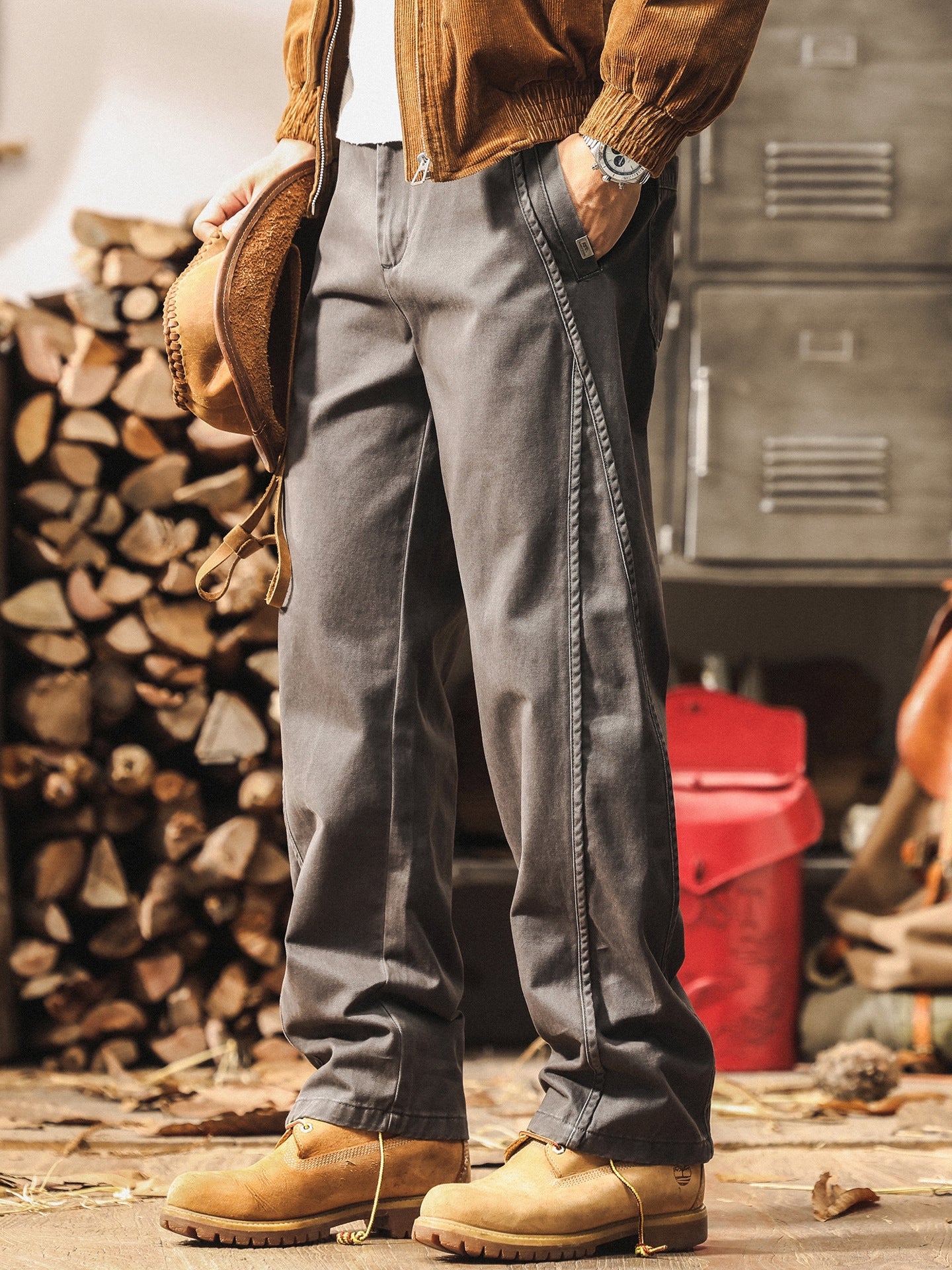 Straight Fit Pants in Washed Charcoal Gray