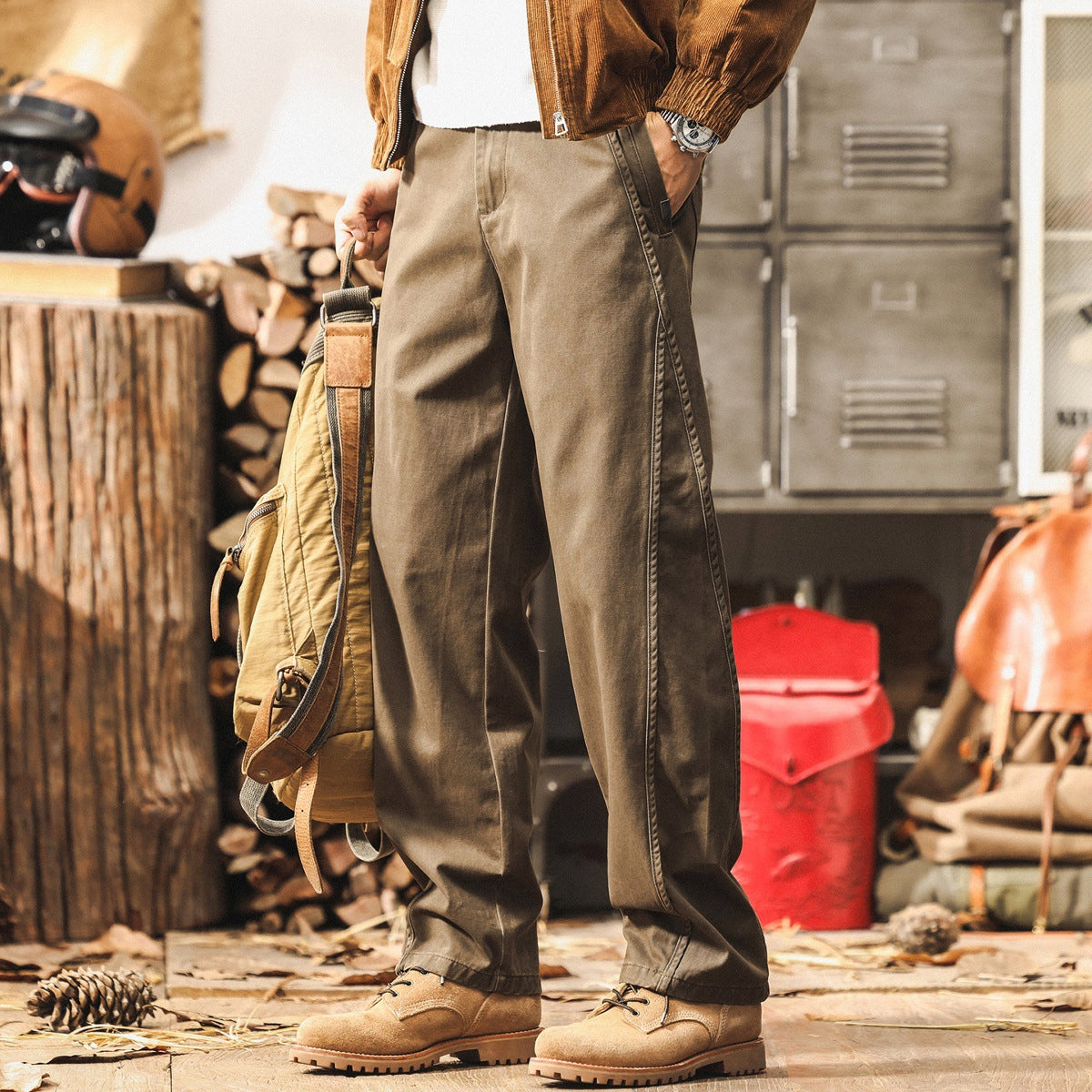 Straight Fit Pants in Washed Khaki