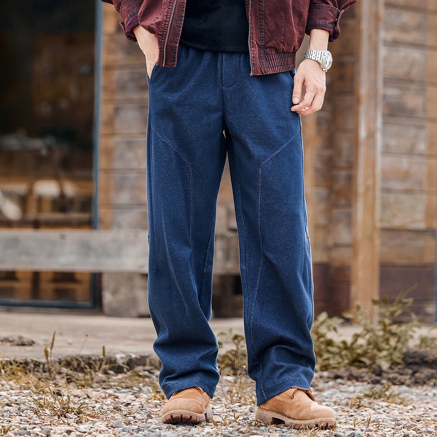 Heavy Knit Sweatpants - DENIM BLUE