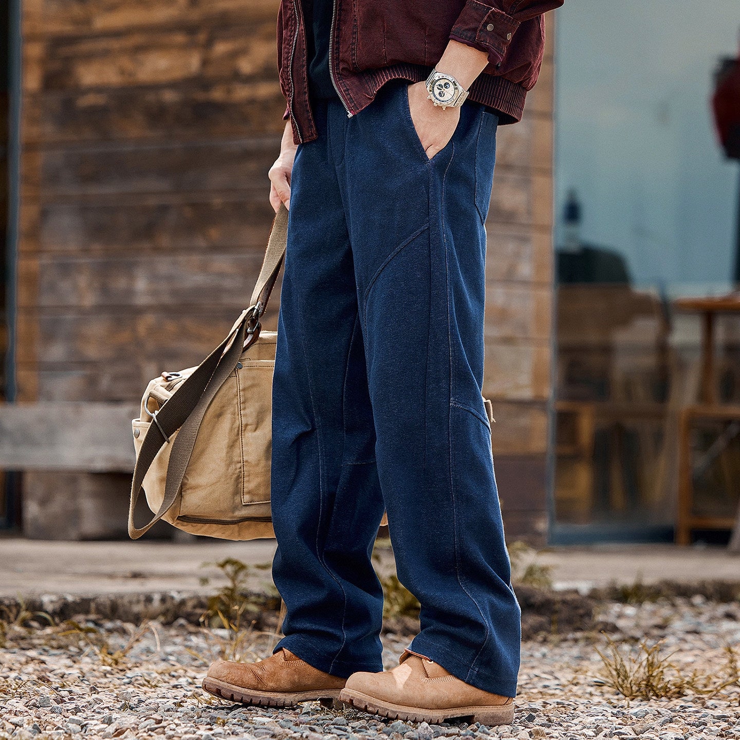 Heavy Knit Sweatpants - DENIM BLUE