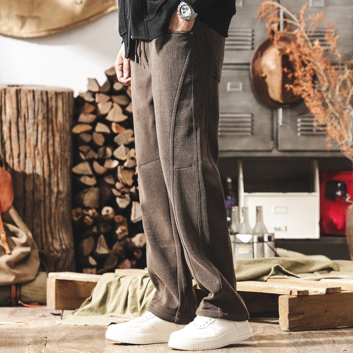 Chenille Thick Sweatpants - BROWN