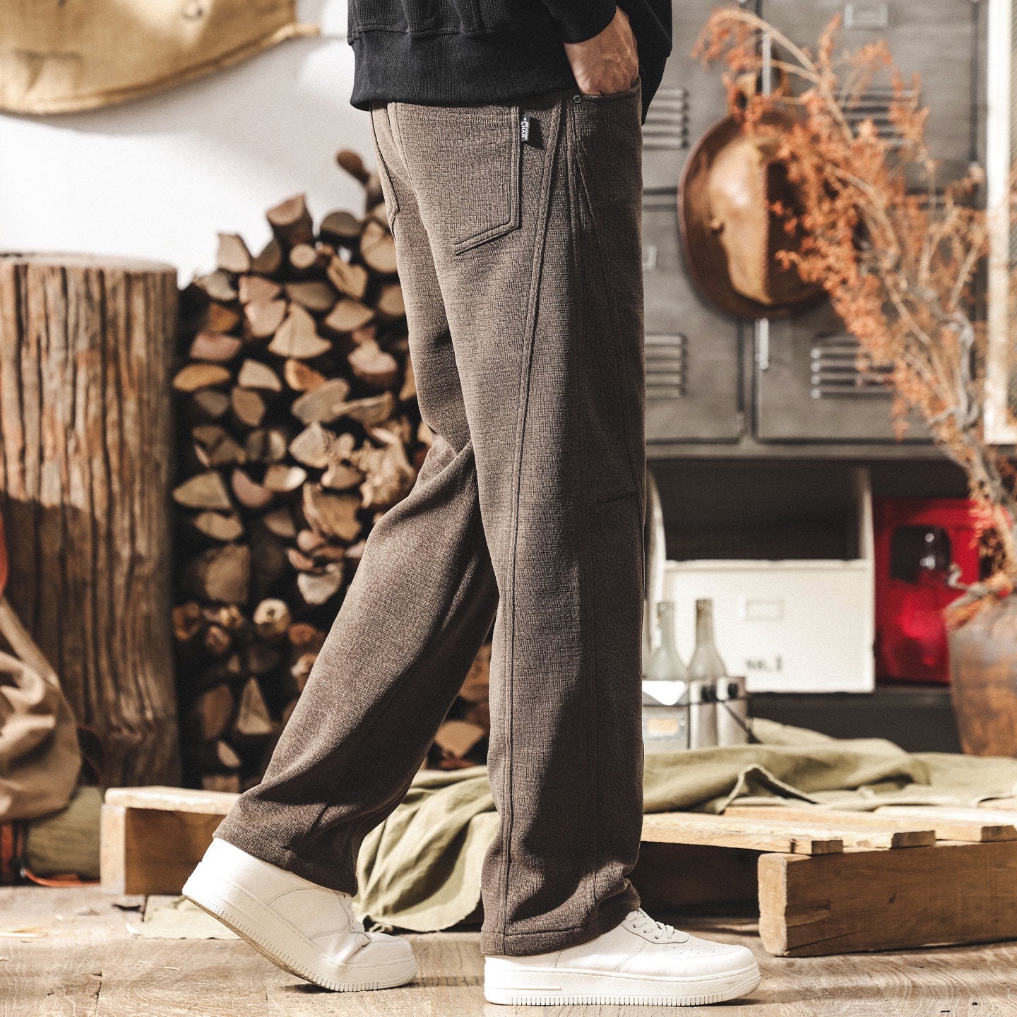 Chenille Thick Sweatpants - BROWN