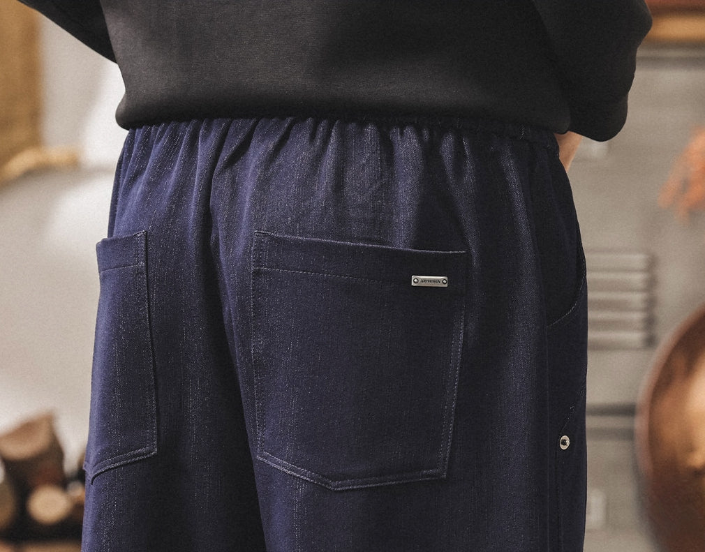 Faux Denim Loose Trousers - BLUE