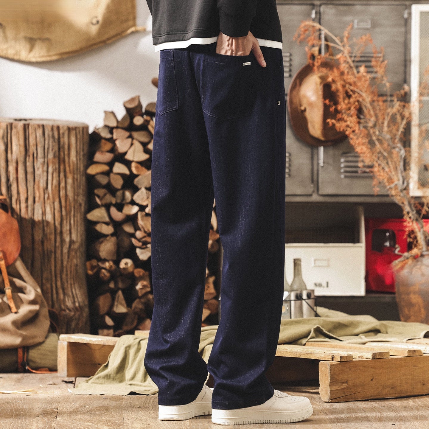 Faux Denim Loose Trousers - BLUE