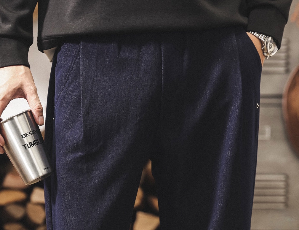Faux Denim Loose Trousers - BLUE